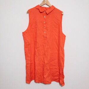Tahari 100% Linen Shirt Dress Womens 3X Orange Sustainable Sleeveless New
